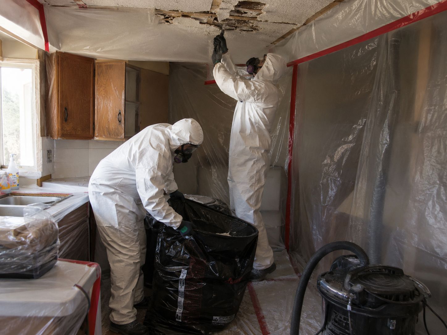 Licensed asbestos contractor performing safe removal procedures